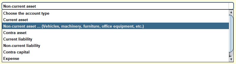 Account Type Dropdown