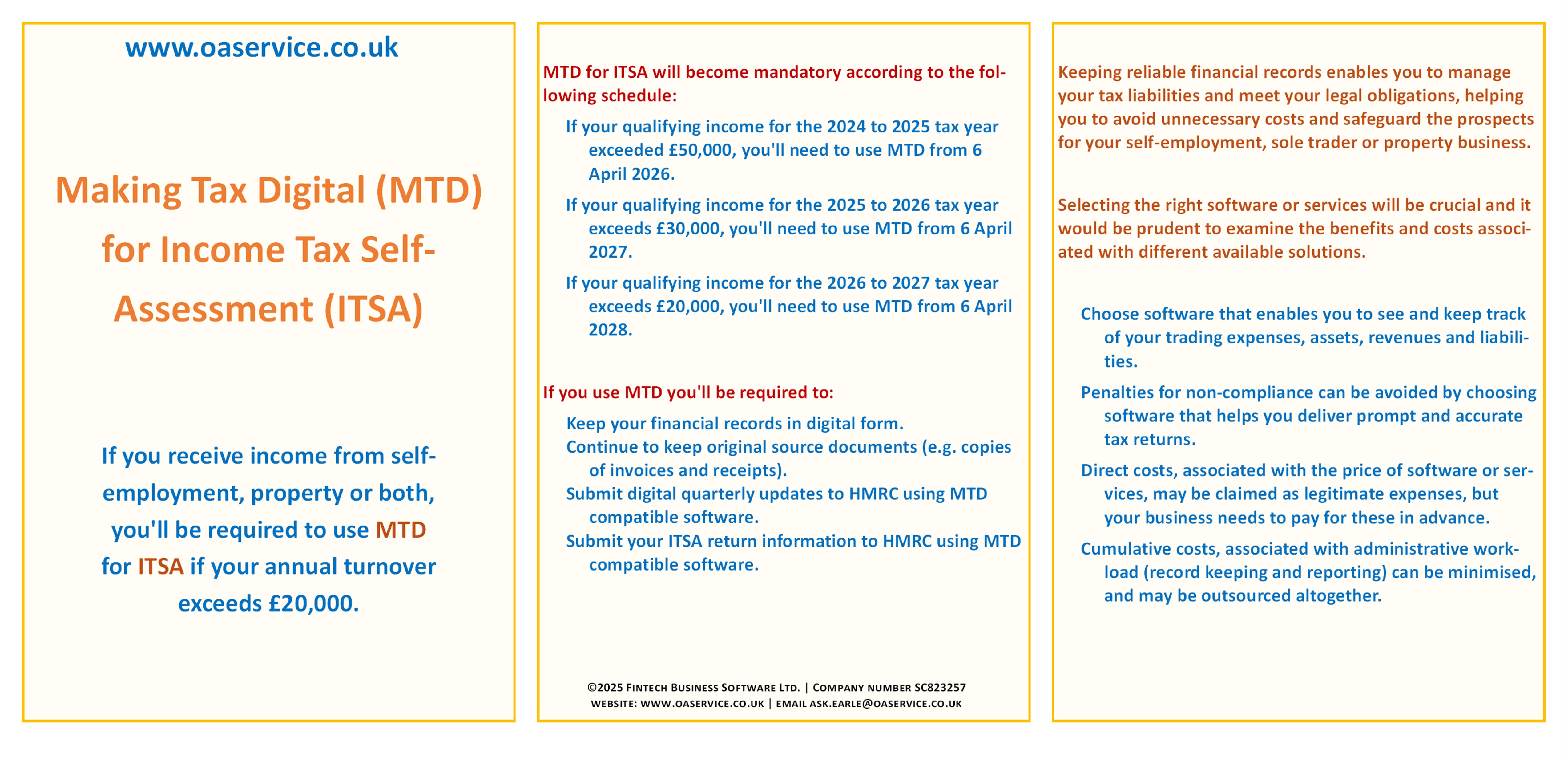 Detailed Making Tax Digital for Income Tax Self-Assessment poster showing compliance requirements and timelines